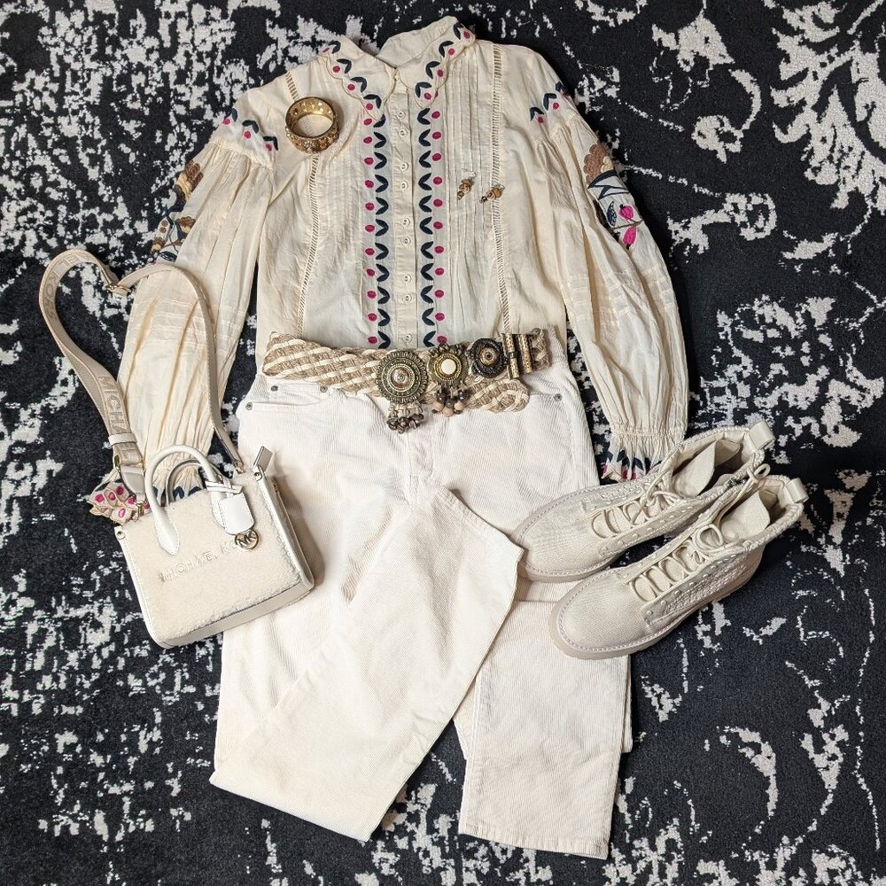 Lauren Ralph Lauren Stretch Corduroy Mid-Rise Straight Pant Cream Size 10